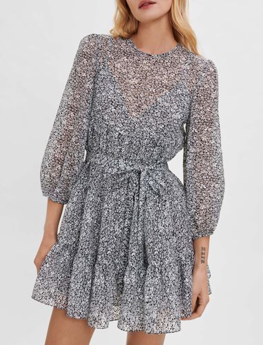 Baby doll dress in printed jacquard : Dresses color Black / White