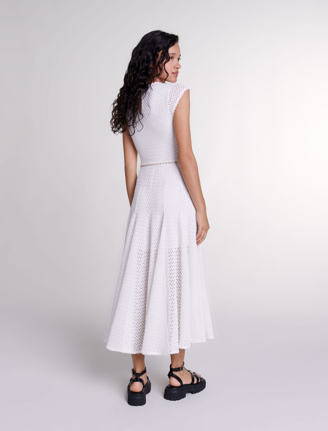 Crochet-knit maxi dress : Dresses color White