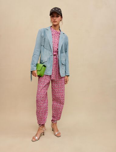 Suede leather jacket with fringing : Coats & Jackets color Blue
