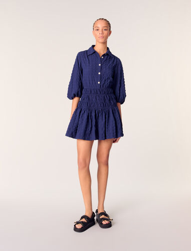 Short satin-effect pleated dress : Dresses color Navy