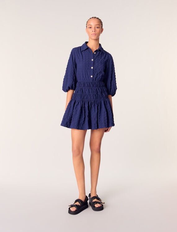 Short satin-effect pleated dress : Dresses color Navy