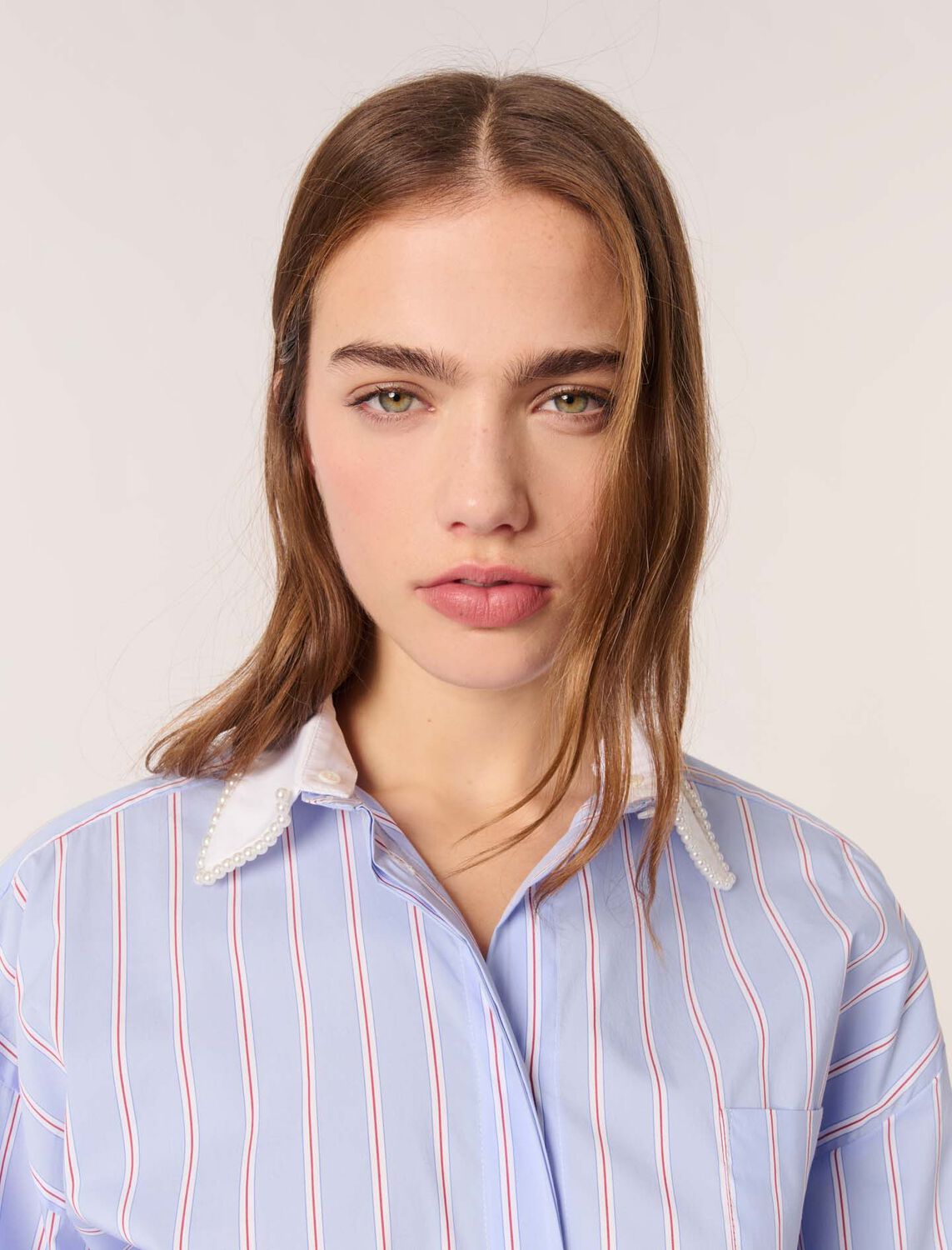 Striped shirt with beaded collar : Shirts color Light Blue Stripes