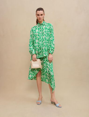 Printed satiny shirt : Shirts color print green dreamlike