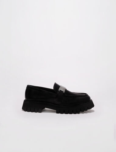 Leather platform loafers : Shoes color Black