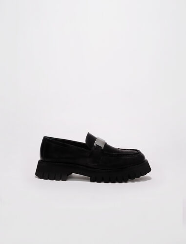 Leather platform loafers : Sling-Back & Sandals color Black