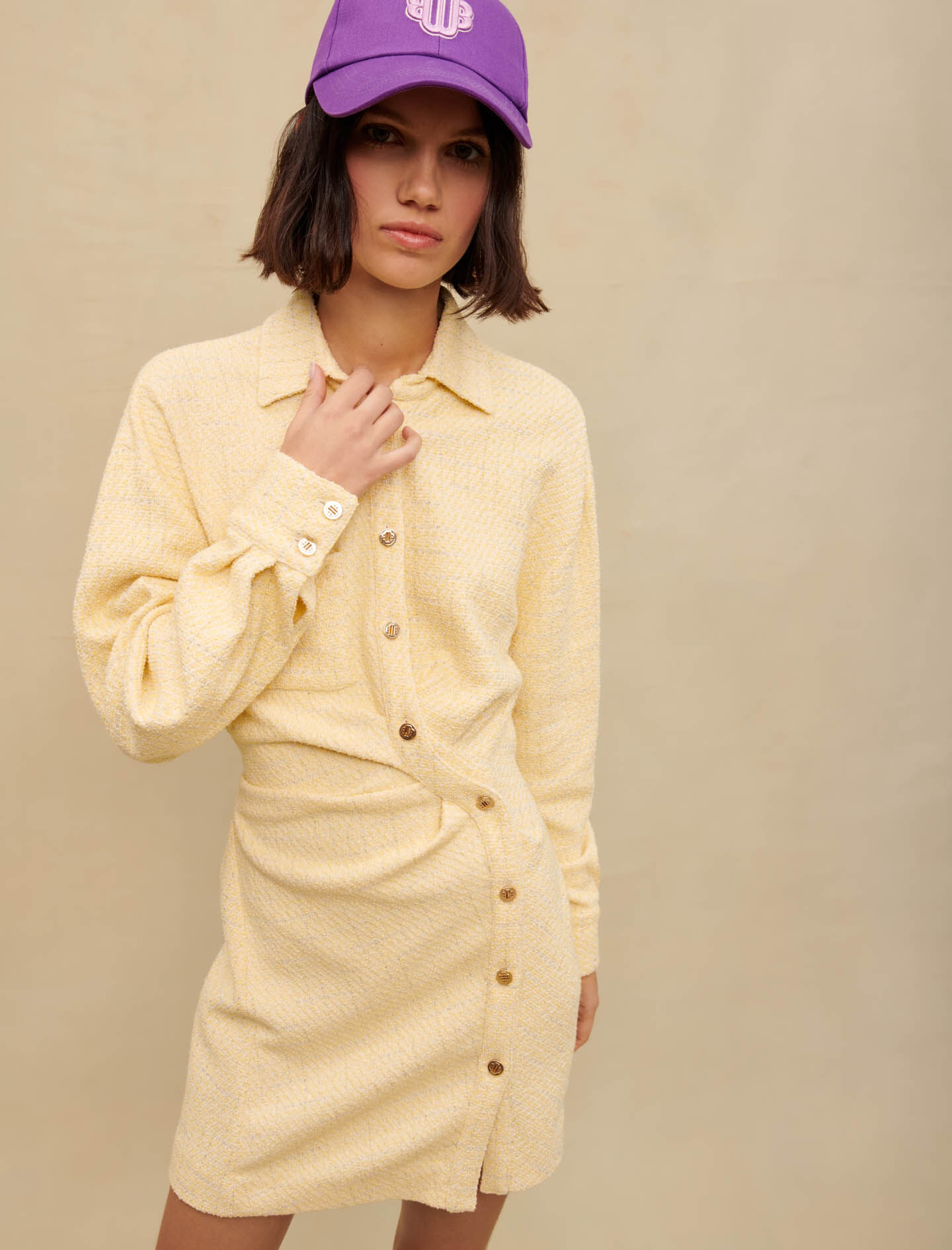 Maje yellow tweed dress sales