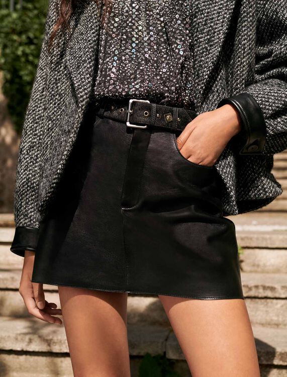 Leather skirt with fancy belt - Skirts & Shorts - MAJE