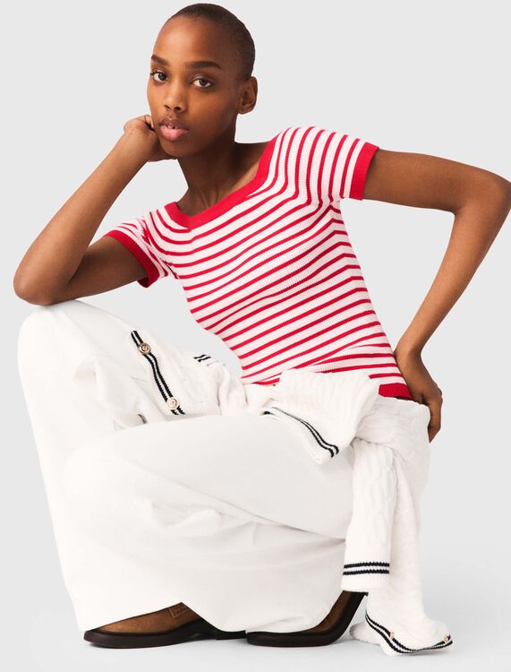 Striped knit top with boat neck - Sweaters & Cardigans - MAJE