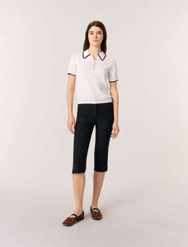 Pointelle knit crochet polo shirt : Sweaters & Cardigans color White / Black