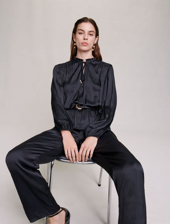 Long black cinched jumpsuit - Jumpshort & Jumpsuits - MAJE