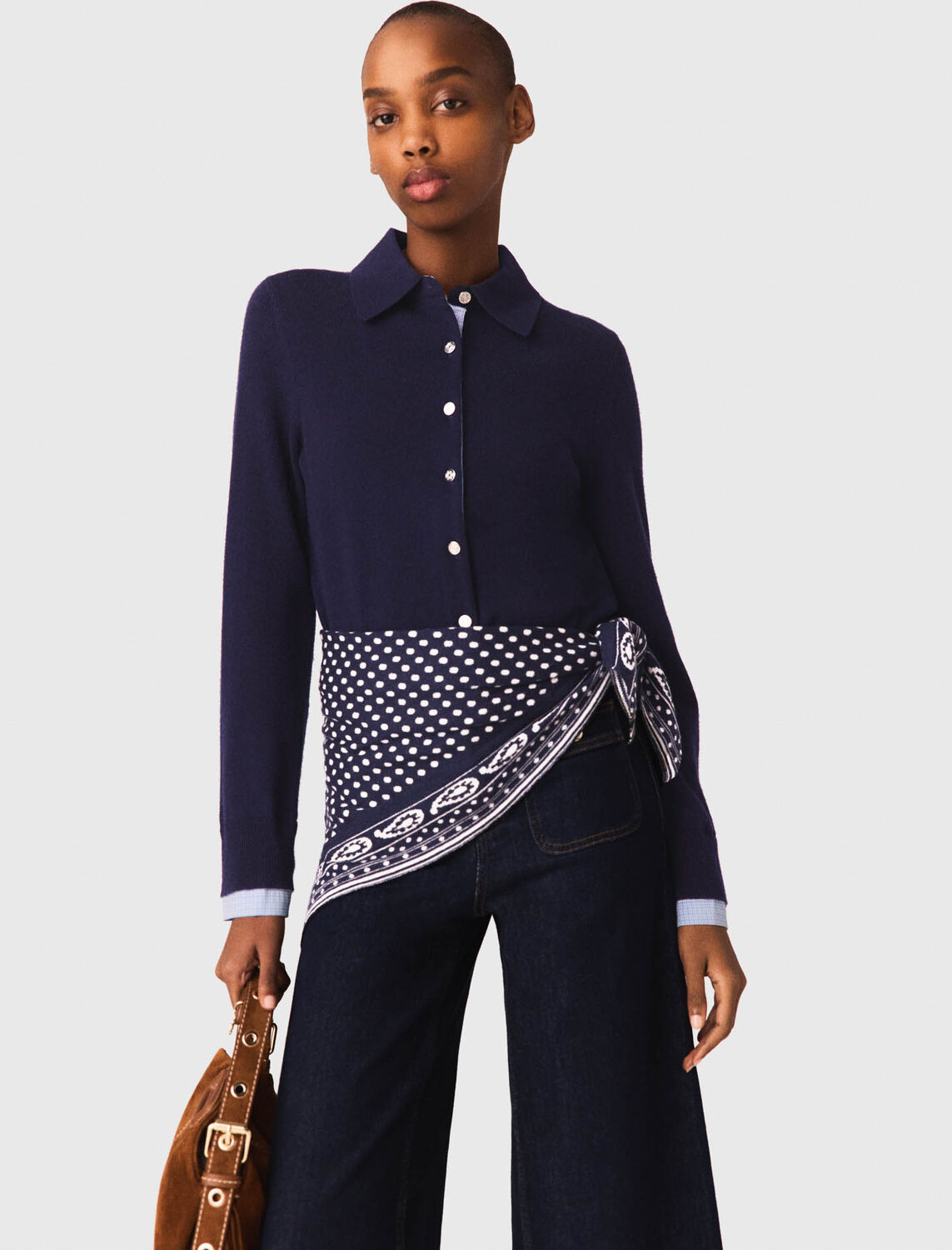 Polo cardigan with removable trims - Sweaters & Cardigans - MAJE