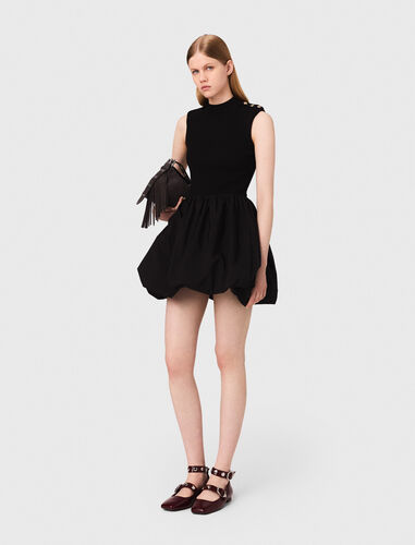 Short mesh and taffeta dress : Dresses color Black