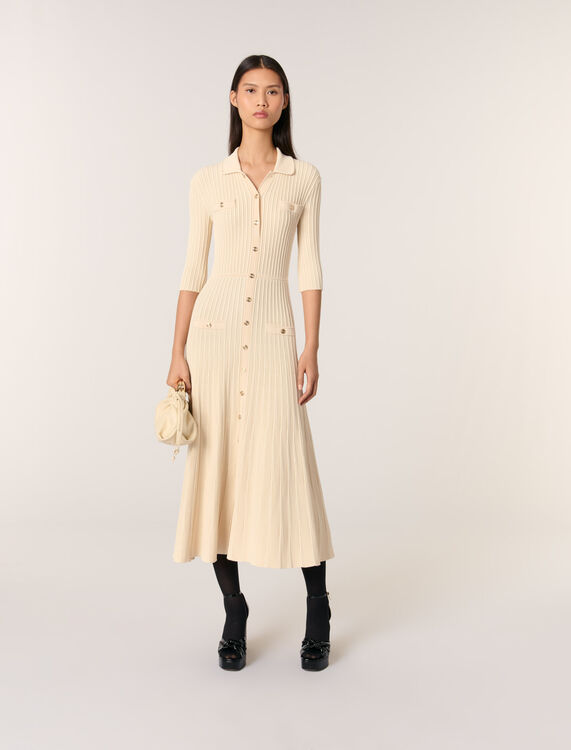 Sequin knit midi dress : Dresses color Beige