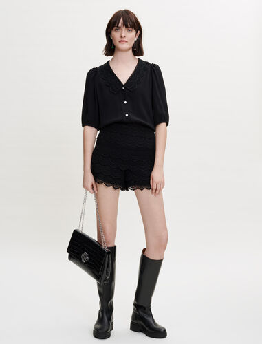 气质蕾丝纯色连体裤 : null 顏色 黑色/BLACK