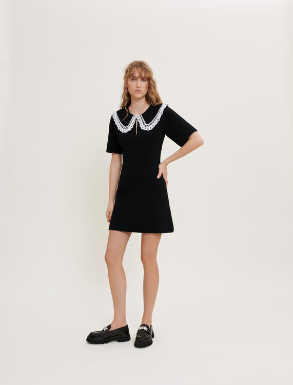 Knitted dress with large contrast collar - Dresses - MAJE