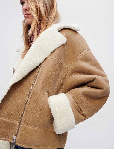 Two-tone shearling coat : Coats & Jackets color Camel