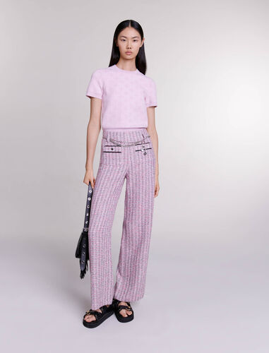Wide-leg tweed trousers : Trousers & Jeans color pink