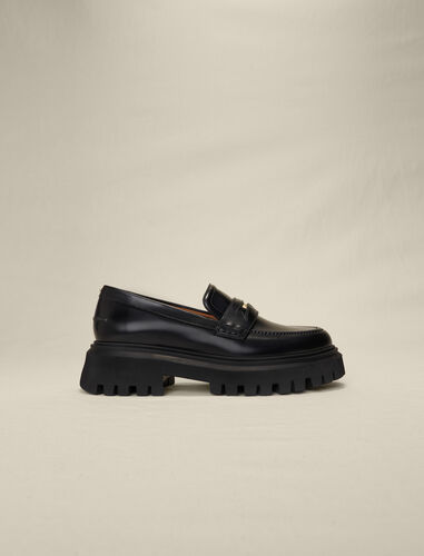 Leather platform loafers : Sling-Back & Sandals color Black