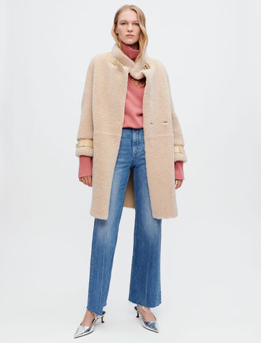 皮扣立领毛绒外套 : Coats & Jackets 顏色 淡褐色/ECRU
