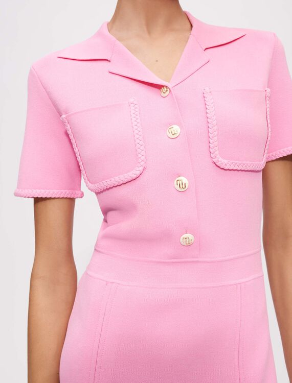Pink knit dress, fitted at waist - Dresses - MAJE