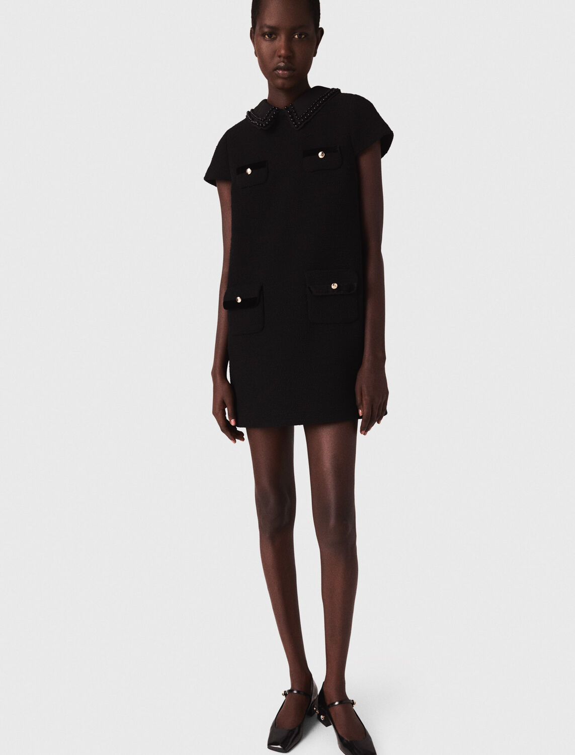 Short tweed dress : Dresses color Black