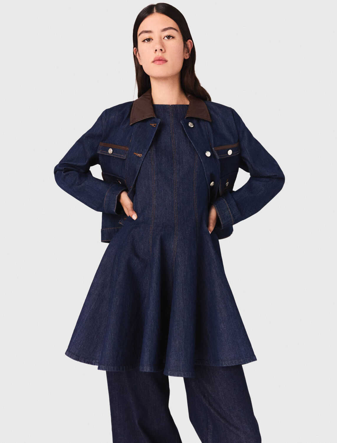 Denim jacket with faux leather : Blazers & Jackets color Navy
