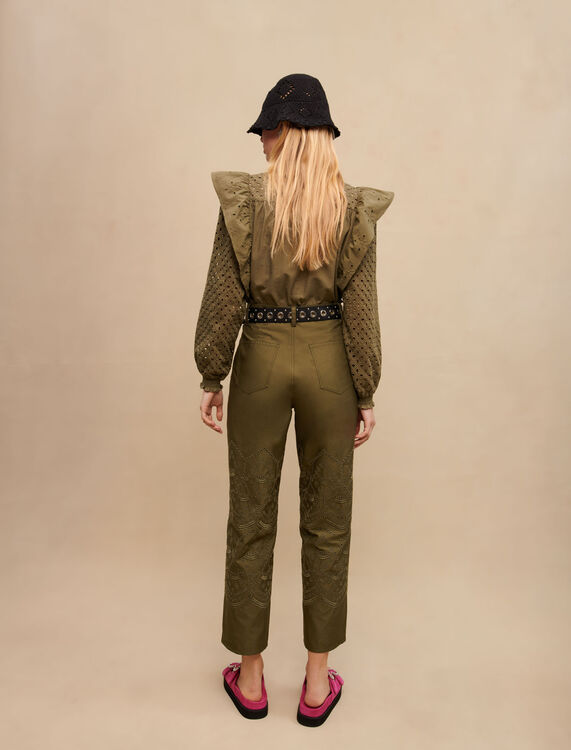 Embroidered cotton trousers - Trousers & Jeans - MAJE