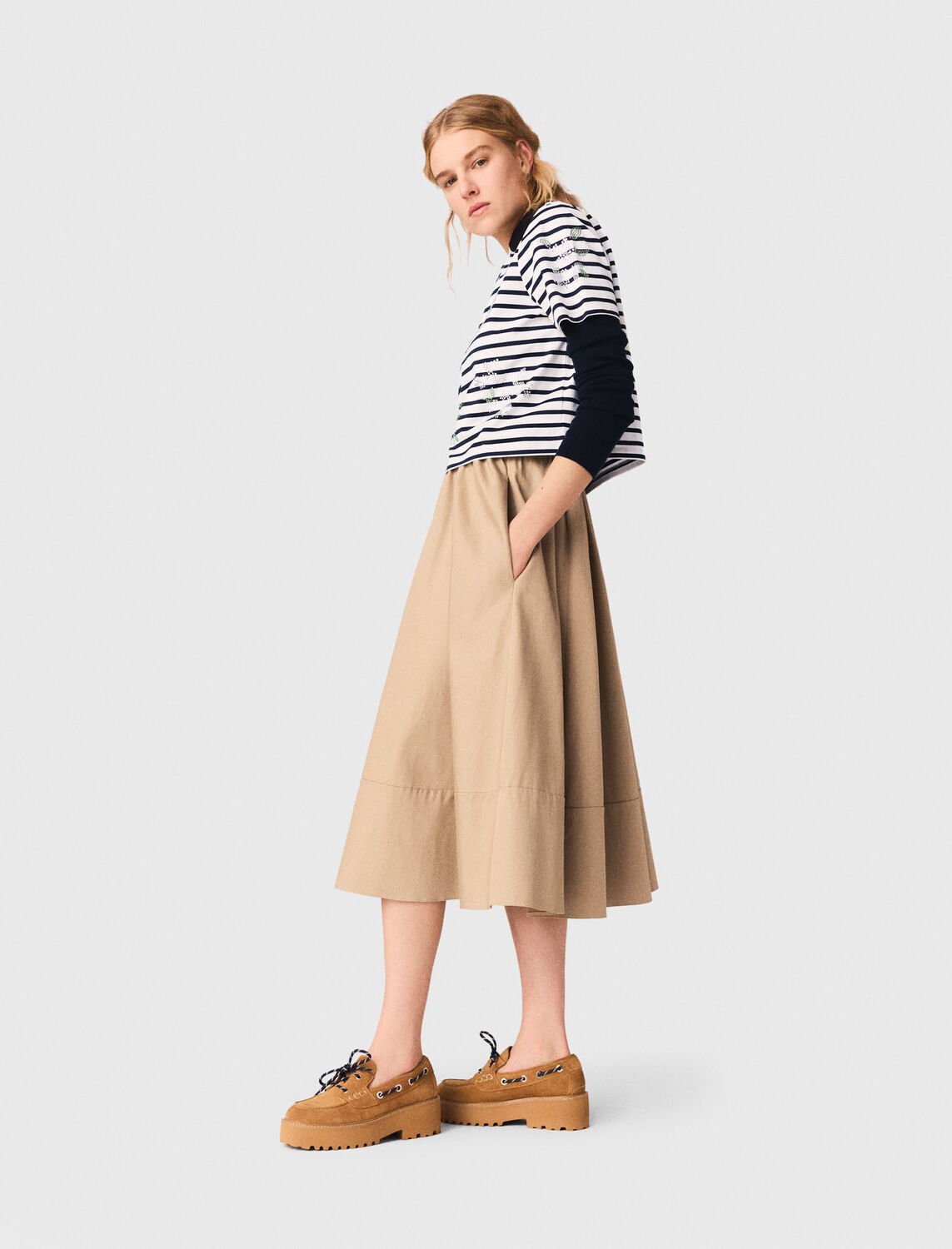 Striped rhinestone flower T-shirt - T-Shirts - MAJE