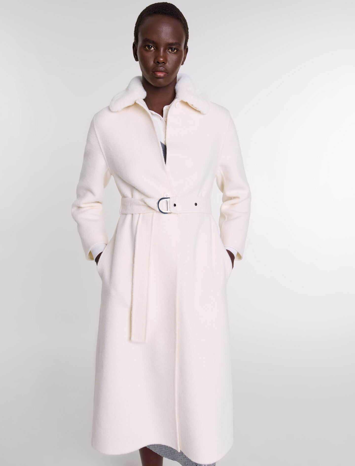 124GENEROVA Wool coat with removable collar Coats Maje