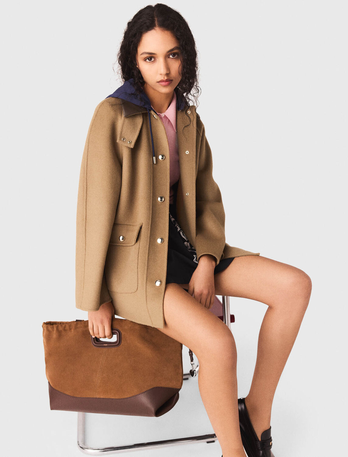 Wool coat with removable hood - Coats - MAJE