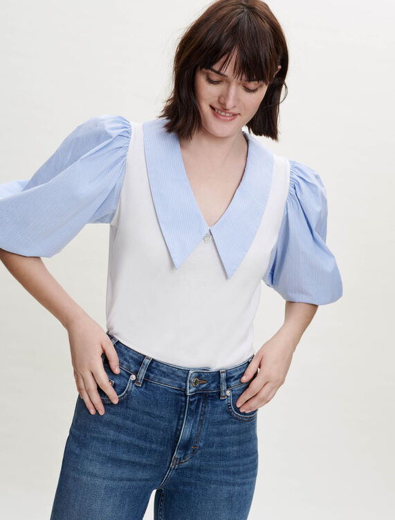 Mixed material T-shirt with collar - Up to 60% off - MAJE