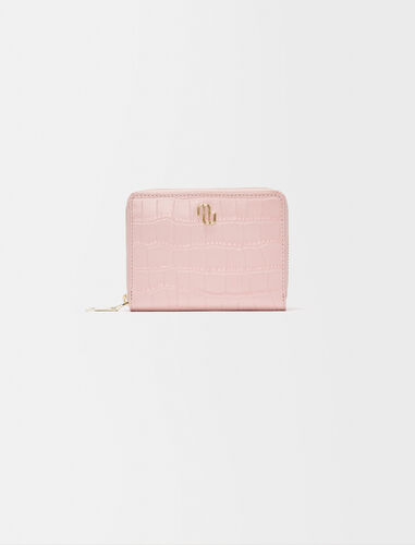 Croc-effect embossed leather wallet : Small leather goods color Black