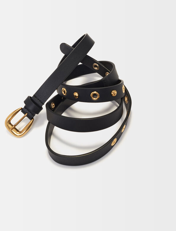 Leather double belt with eyelets : Belts color Black