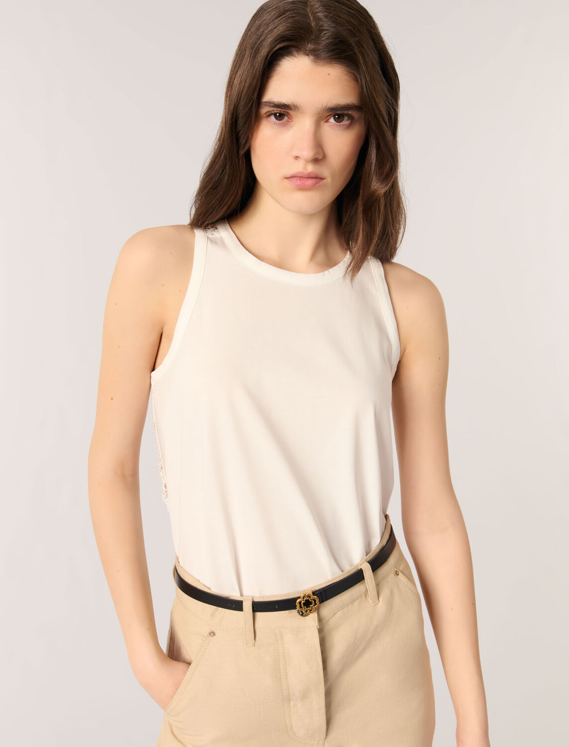 Vest top with crochet back - T-Shirts - MAJE