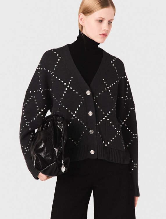 Rhinestone check cardigan - Sweaters & Cardigans - MAJE