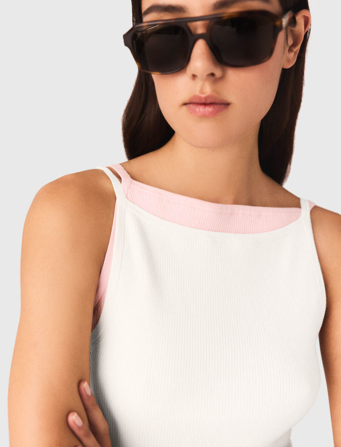 High straight-neck top : Tops color Pink