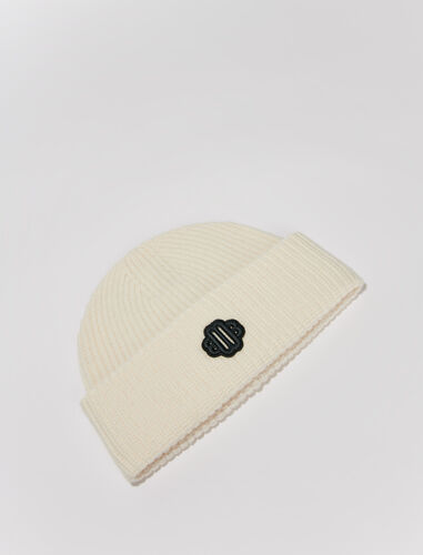 Rib-knit bonnet in wool blend : Other accessories color Ecru