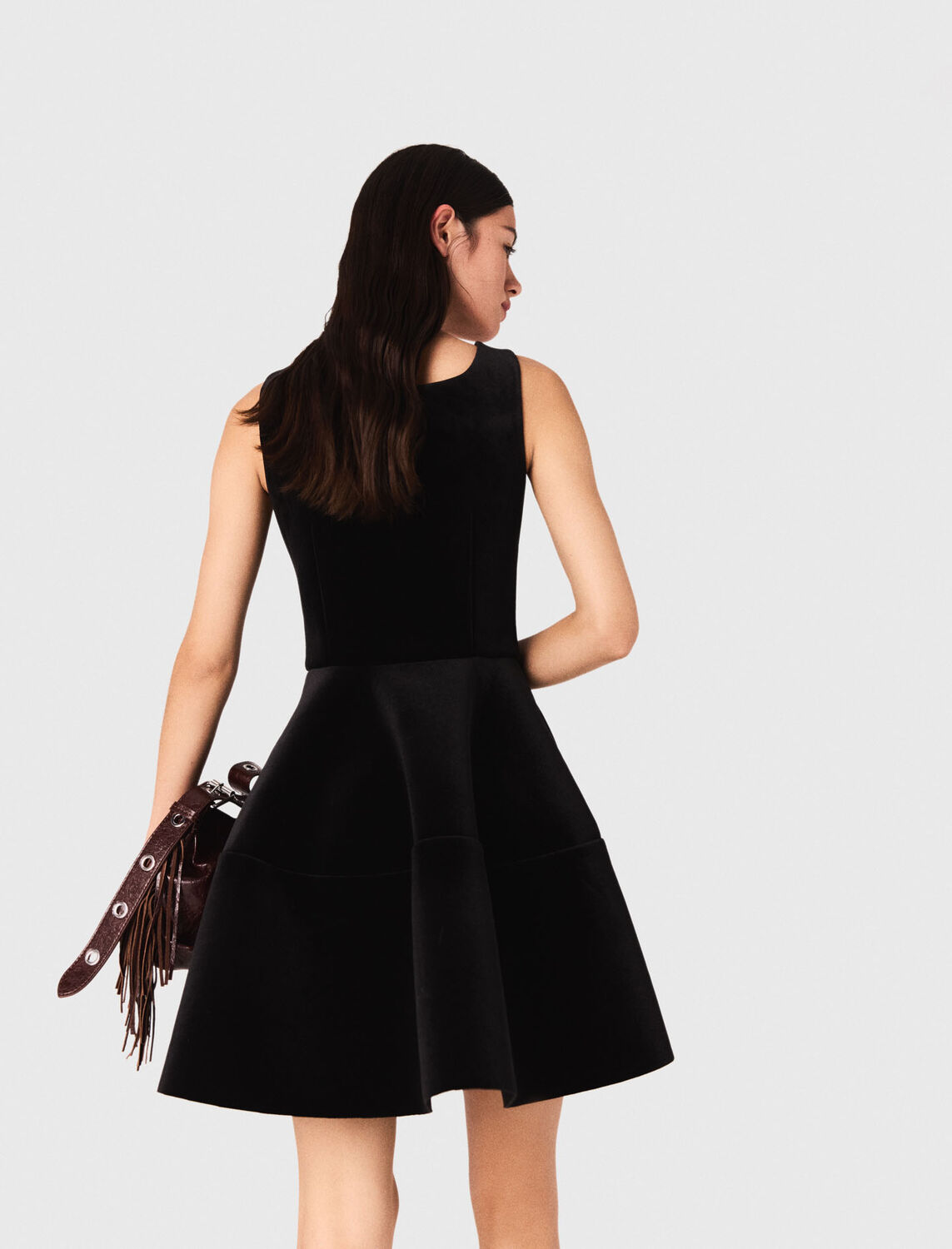 Short velvet skater dress : Dresses color Black