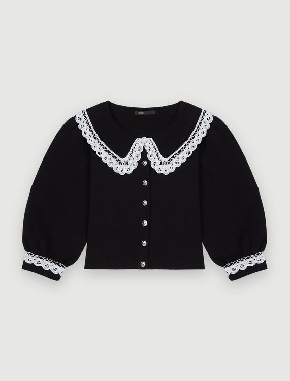 Knit cardigan with large contrast collar - Cardigans & Sweaters - MAJE