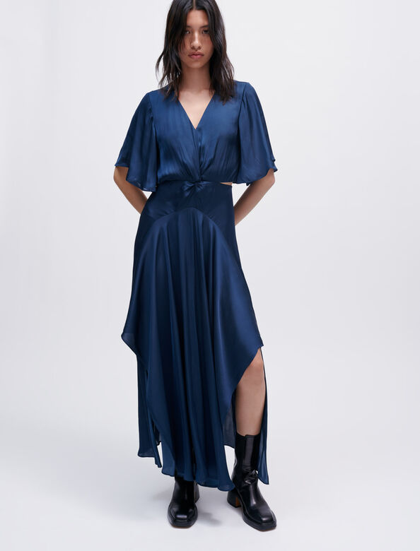 缎面扭结设计连衣裙 : Dresses 顏色 深蓝色/NAVY