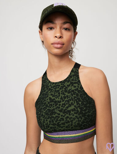 Printed sports bra : Tops color Khaki leopard print