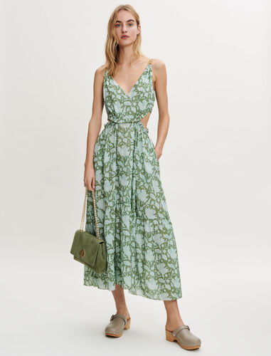 Printed cotton dress : Dresses color Green