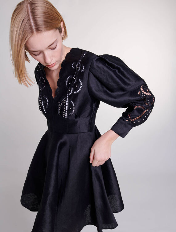 Short embroidered linen dress -  - MAJE