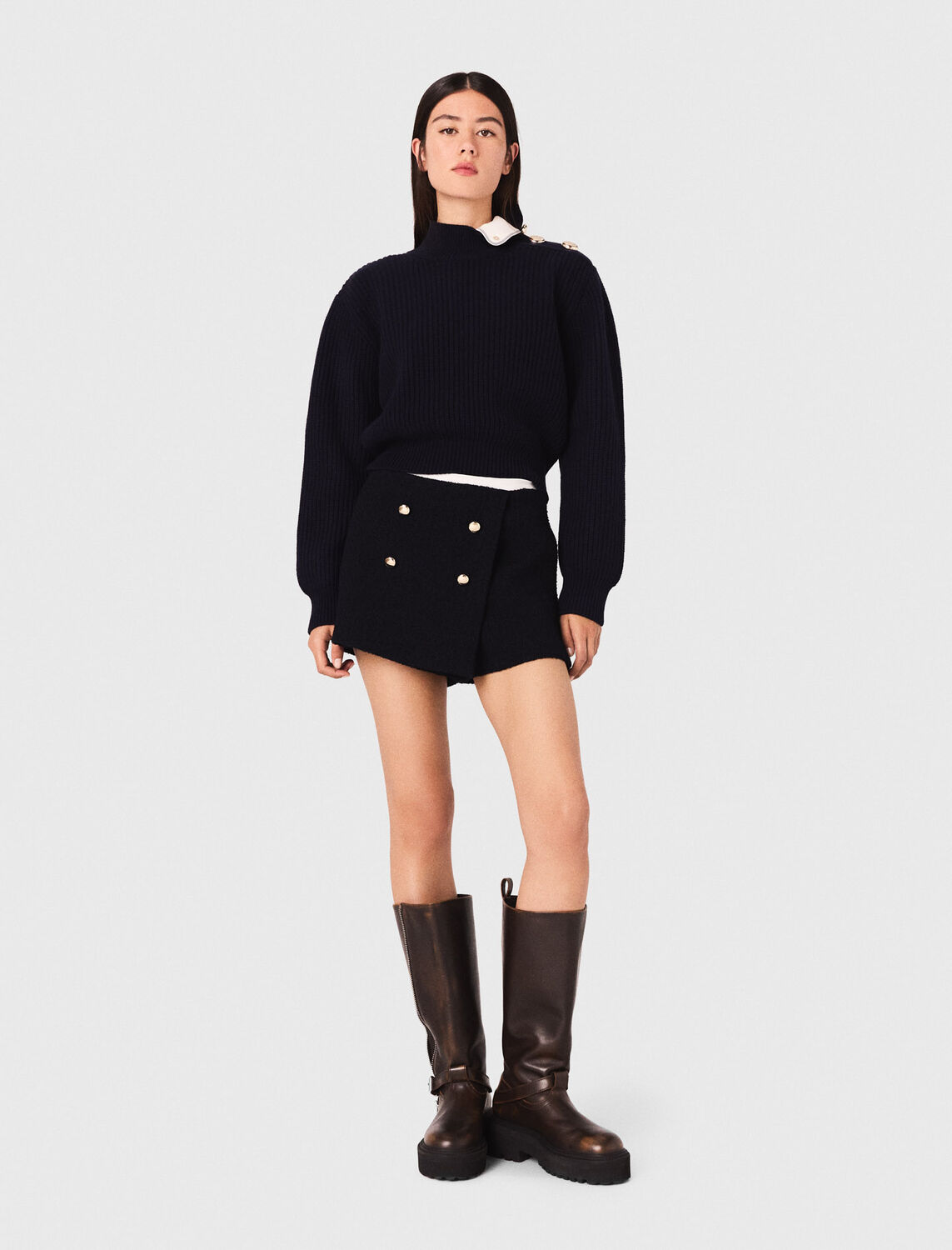 Tweed shorts with contrast band - Skirts & Shorts - MAJE