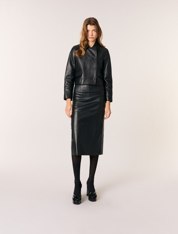 Cropped leather jacket : Blazers & Jackets color Black