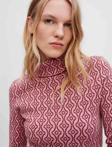 Fitted Maje Clover jacquard pullover : Sweaters & Cardigans color Pink
