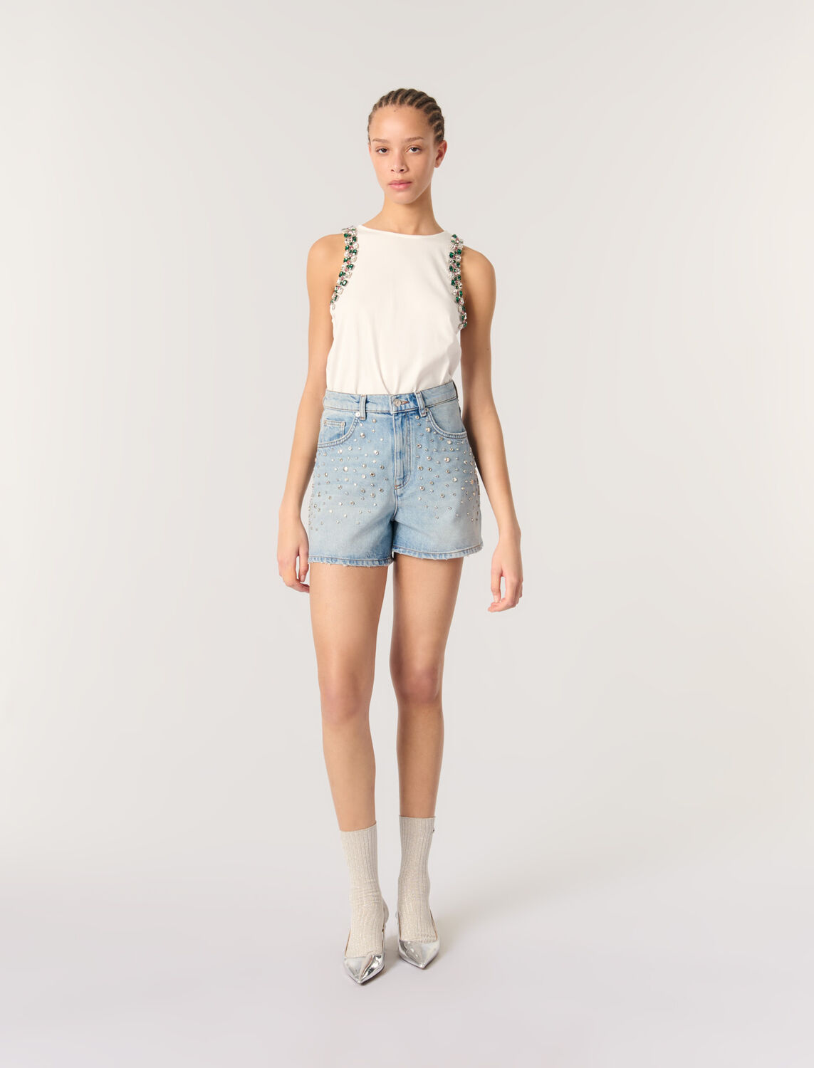 Rhinestone vest top - T-Shirts - MAJE