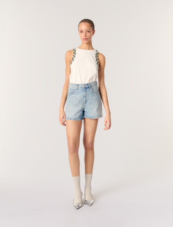 Rhinestone vest top : T-Shirts color White