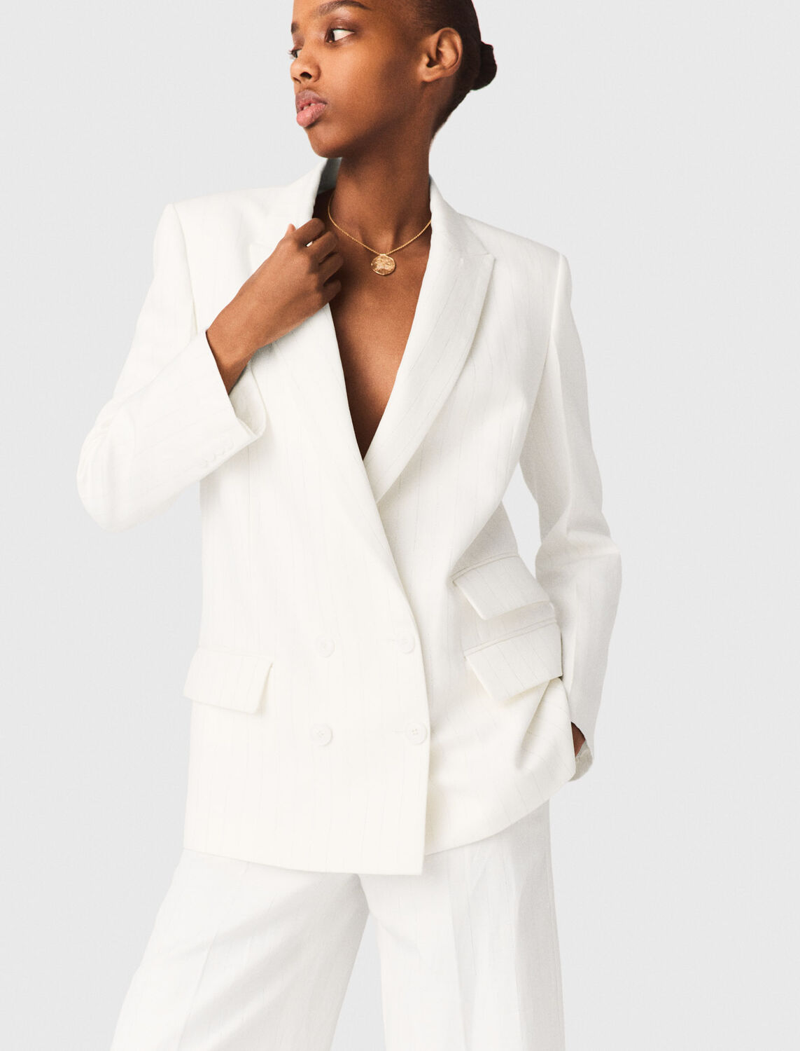 Double-breasted suit jacket : Blazers & Jackets color White