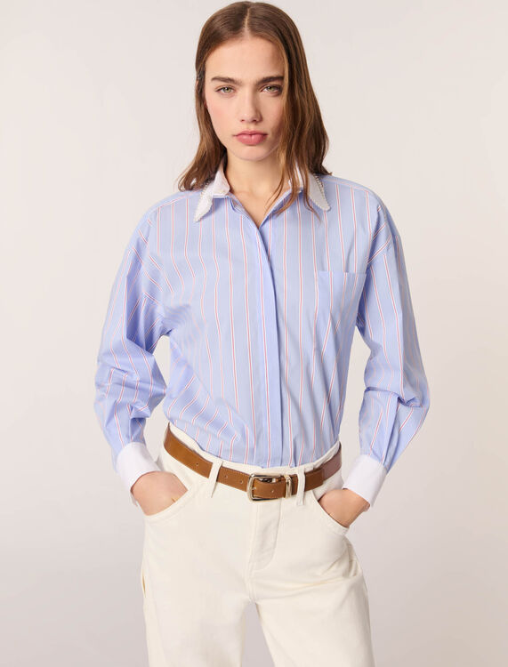 Striped shirt with beaded collar - Shirts - MAJE